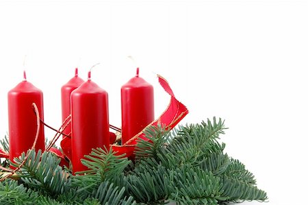 simsearch:400-07246701,k - christmas wreath isolated on white background with red candles Stock Photo - Budget Royalty-Free & Subscription, Code: 400-04768518