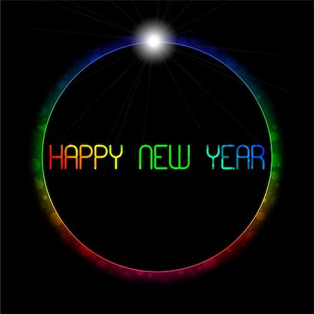 simsearch:400-05260365,k - Multicolor Circles in Black Background,  Feathered Circle, Rainbow Colors, Glow, Happy New Year Text in Multi color Text Foto de stock - Super Valor sin royalties y Suscripción, Código: 400-04768591
