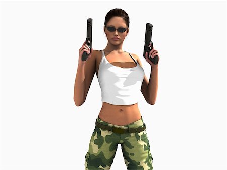 simsearch:400-04296682,k - 3d illustration of a female soldier holding two guns Foto de stock - Royalty-Free Super Valor e Assinatura, Número: 400-04768618