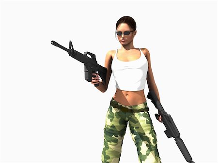 simsearch:400-04296682,k - 3d illustration of a female soldier holding two guns Foto de stock - Royalty-Free Super Valor e Assinatura, Número: 400-04768626