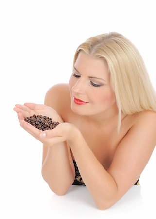 Portrait of sexy pretty woman with coffee beans. isolated on white background Photographie de stock - Aubaine LD & Abonnement, Code: 400-04768772