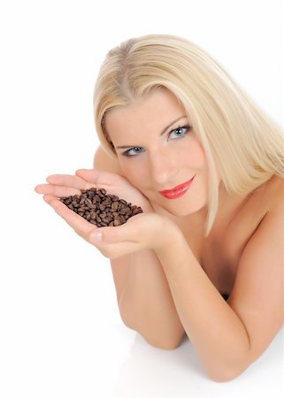 Portrait of sexy pretty woman with coffee beans. isolated on white background Stock Photo - Budget Royalty-Free & Subscription, Code: 400-04768773