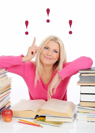 simsearch:400-04351619,k - young pretty smart woman with lots of books reading and study. isolated on white background Foto de stock - Super Valor sin royalties y Suscripción, Código: 400-04768789