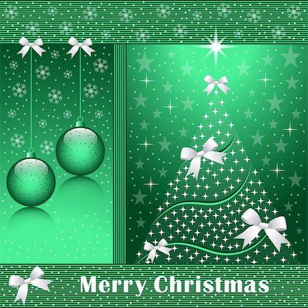 simsearch:400-07920008,k - Christmas tree, balls, bows, stars, snowflakes and snow on a green background. Fotografie stock - Microstock e Abbonamento, Codice: 400-04768844