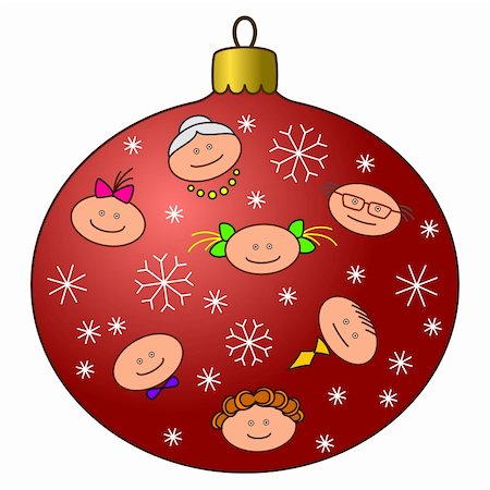 Christmas-tree decoration: glass ball with image of amusing faces and snowflakes Foto de stock - Super Valor sin royalties y Suscripción, Código: 400-04768893