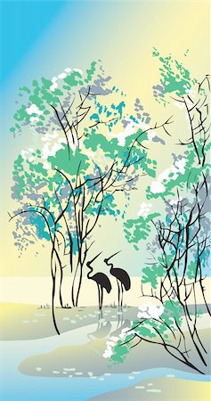 Four seasons: summer, hand-drawing picture in Chinese traditional painting style, vector illustration Stock Photo - Budget Royalty-Free & Subscription, Code: 400-04768933