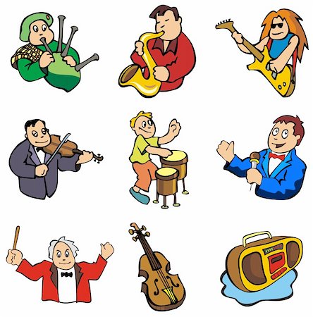 Set of musicians and music related objects, cartoon style, vector illustration Stock Photo - Budget Royalty-Free & Subscription, Code: 400-04768944