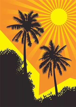 picture hawaii skyline - Sunlit palm trees against a backdrop of buildings under the tropical sun, vector illustration Stock Photo - Budget Royalty-Free & Subscription, Code: 400-04768947