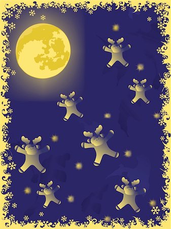 christmas deer on moon. holiday vector backgrounds Photographie de stock - Aubaine LD & Abonnement, Code: 400-04768999