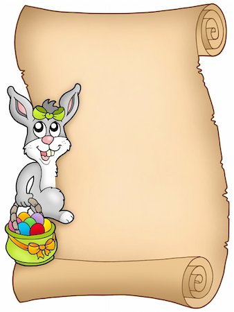 simsearch:400-04142095,k - Easter parchment with bunny - color illustration. Foto de stock - Super Valor sin royalties y Suscripción, Código: 400-04769436