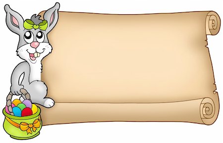 simsearch:400-04142095,k - Easter scroll with cute bunny - color illustration. Foto de stock - Super Valor sin royalties y Suscripción, Código: 400-04769437