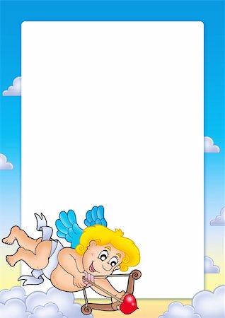 simsearch:400-04267372,k - Frame with Cupid shooting from bow - color illustration. Photographie de stock - Aubaine LD & Abonnement, Code: 400-04769440