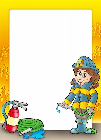 simsearch:400-04280033,k - Frame with firefighter girl - color illustration. Stock Photo - Budget Royalty-Free & Subscription, Code: 400-04769443