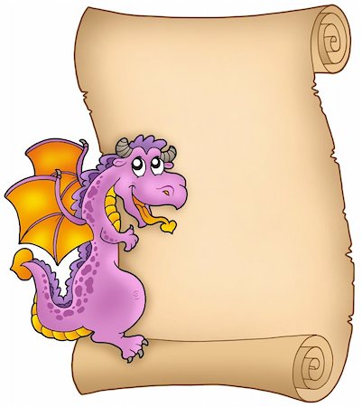 simsearch:400-05673575,k - Old parchment with lurking dragon - color illustration. Stockbilder - Microstock & Abonnement, Bildnummer: 400-04769457
