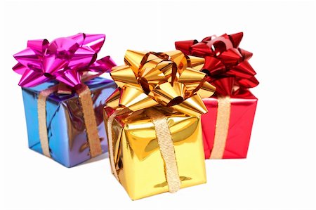 simsearch:400-05326104,k - Three gift boxes with bows for Christmas or Valentines Day isolated on white background with copy space Stock Photo - Budget Royalty-Free & Subscription, Code: 400-04769660