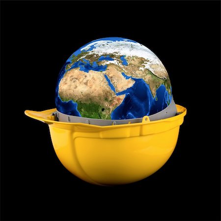 simsearch:400-04429200,k - Yellow helmet with earth planet isolated on a black background Stock Photo - Budget Royalty-Free & Subscription, Code: 400-04769783