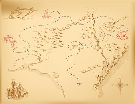 frégate - An old map of the island, indicating the route. Vector. Photographie de stock - Aubaine LD & Abonnement, Code: 400-04769849