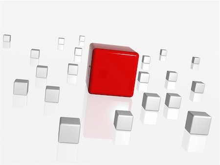 group of 3d white-grey cubes with one big red in the middle Stock Photo - Budget Royalty-Free & Subscription, Code: 400-04760094