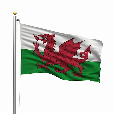 simsearch:400-04755009,k - Flag of Wales with flag pole waving in the wind over white background Foto de stock - Super Valor sin royalties y Suscripción, Código: 400-04760409