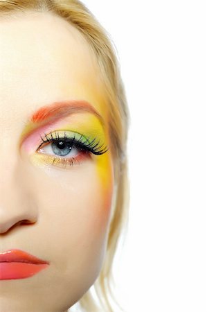 simsearch:400-08096297,k - Close-up portrait of summer fashion creative face make-up in yellow and green tones Stock Photo - Budget Royalty-Free & Subscription, Code: 400-04760422
