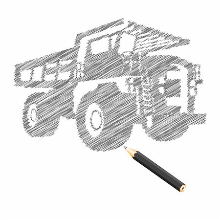 Hand-drown cargo truck sketch, vector illustration Fotografie stock - Microstock e Abbonamento, Codice: 400-04761071