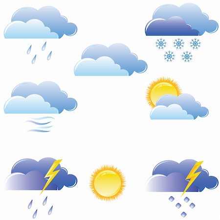 sun rain wind cloudy - Vector illustration of a weather icons set Stock Photo - Budget Royalty-Free & Subscription, Code: 400-04762110