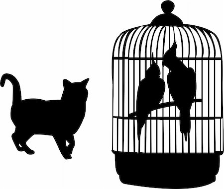 parrots and cat silhouette - vector Photographie de stock - Aubaine LD & Abonnement, Code: 400-04762567