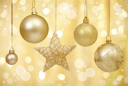 foodphoto (artist) - gold christmas baubles and star on shiny background Stock Photo - Budget Royalty-Free & Subscription, Code: 400-04762637
