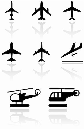 Vector set of different airplane and helicopter symbols. All vector objects are isolated. Colors and transparent background color are easy to adjust. Fotografie stock - Microstock e Abbonamento, Codice: 400-04762718