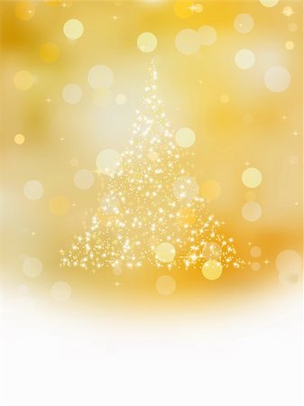Christmas tree illustration on golden background. EPS 8 vector file included Stock Photo - Budget Royalty-Free & Subscription, Code: 400-04762727