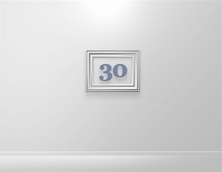 picture frame with number thirty on white wall - 3d illustration Stock Photo - Budget Royalty-Free & Subscription, Code: 400-04763124