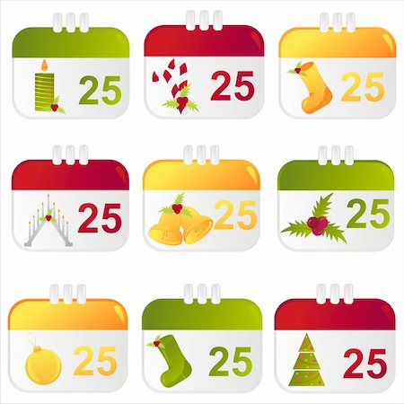 set of 9 christmas calendar icons Stock Photo - Budget Royalty-Free & Subscription, Code: 400-04763217