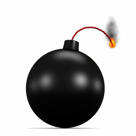 dynamite fuse - Burning bomb isolated on white. 3d image. Stock Photo - Budget Royalty-Free & Subscription, Code: 400-04763224