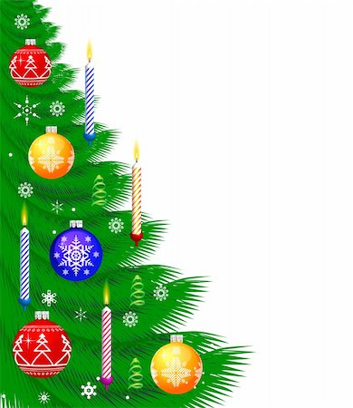 simsearch:400-08299399,k - Christmas Background with new year tree, candle, snowflakes Stockbilder - Microstock & Abonnement, Bildnummer: 400-04763260