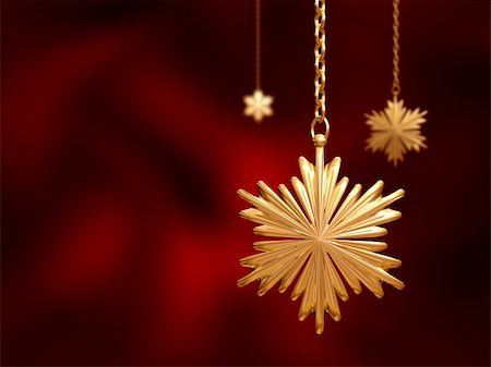 simsearch:400-05006261,k - three golden christmas snowflakes over red background Photographie de stock - Aubaine LD & Abonnement, Code: 400-04763433