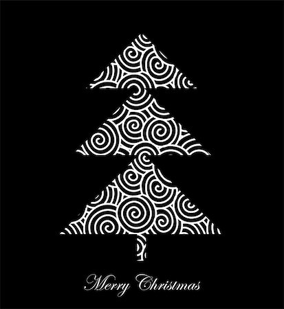simsearch:400-07571123,k - The Christmas black-white post card with trees. Vector illustration Foto de stock - Super Valor sin royalties y Suscripción, Código: 400-04763685