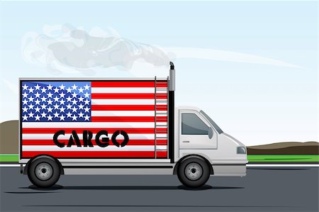 illustration of cargo truck on road with american flag Stock Photo - Budget Royalty-Free & Subscription, Code: 400-04763934