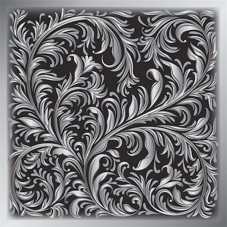 abstract background with silver floral ornament on black Fotografie stock - Microstock e Abbonamento, Codice: 400-04774242