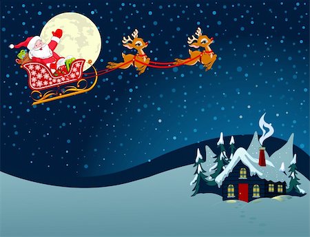 snow winter cartoon clipart - Cartoon illustration of Santa Claus in his sleigh Stock Photo - Budget Royalty-Free & Subscription, Code: 400-04774616