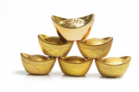 simsearch:400-04775746,k - Stack of Chinese Gold Ingots on White Background Stock Photo - Budget Royalty-Free & Subscription, Code: 400-04775375