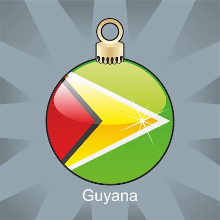 fully editable vector illustration of isolated guyana flag in christmas bulb shape Foto de stock - Super Valor sin royalties y Suscripción, Código: 400-04775389