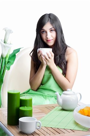 beautiful woman  in cafe over white background Photographie de stock - Aubaine LD & Abonnement, Code: 400-04775758