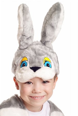 Close-up portrait of small boy in hare costume isolated on white background Stock Photo - Budget Royalty-Free & Subscription, Code: 400-04776537