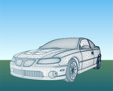 Vector illustration of car modeling stage. Generic auto in wire-frame Stock Photo - Budget Royalty-Free & Subscription, Code: 400-04776644