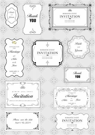 Set of ornate vector frames and ornaments with sample text. Perfect as invitation or announcement. All pieces are separate. Easy to change colors and edit. Foto de stock - Super Valor sin royalties y Suscripción, Código: 400-04777622