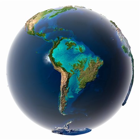 simsearch:400-07444842,k - Glaciers melted, the amount of water in the oceans has increased and they have flooded the continents. Fantastic prediction of possible future. Earth on a white background Foto de stock - Super Valor sin royalties y Suscripción, Código: 400-04777632