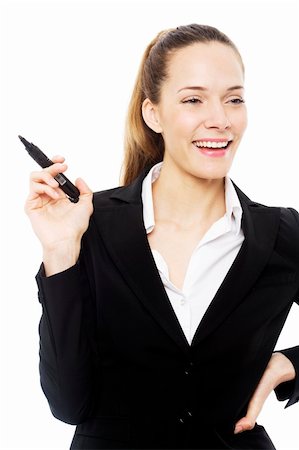 simsearch:400-04398921,k - Young businesswoman holding a marking pen on white background studio Stockbilder - Microstock & Abonnement, Bildnummer: 400-04777837