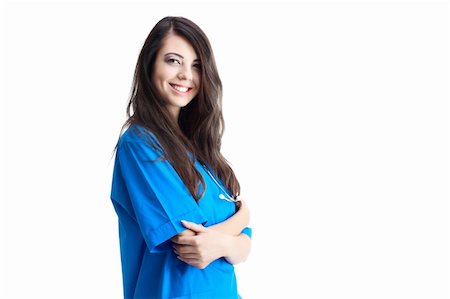 simsearch:400-03995908,k - Female health care worker wearing stethoscope smiling Stock Photo - Budget Royalty-Free & Subscription, Code: 400-04778216