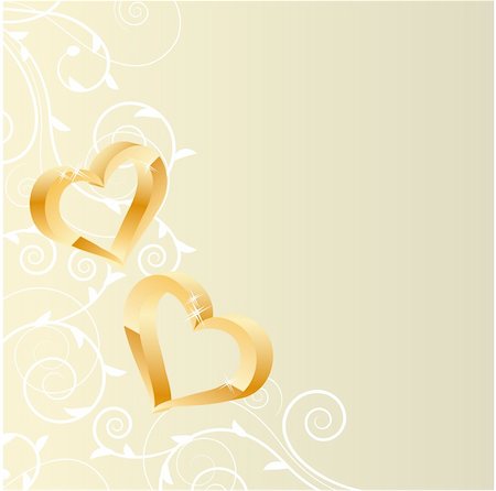 simsearch:400-04790291,k - Two gold hearts and swirl floral element on square background. Photographie de stock - Aubaine LD & Abonnement, Code: 400-04778686
