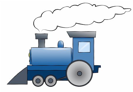 A blue cartoon train chugging along with room for text on the train or in the smoke. Photographie de stock - Aubaine LD & Abonnement, Code: 400-04778707